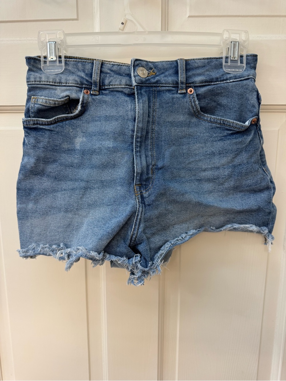 H&M Frayed High-Rise Blue Denim Shorts
